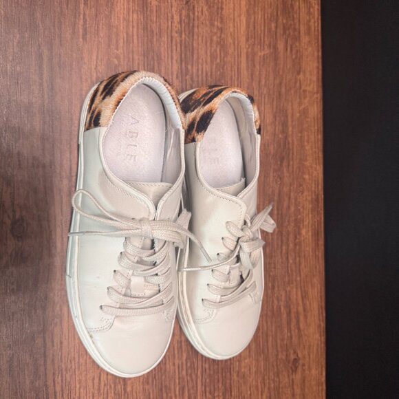 ABLE White Leather Sneakers with Leopard Print Heel Size 8 - Picture 4 of 5